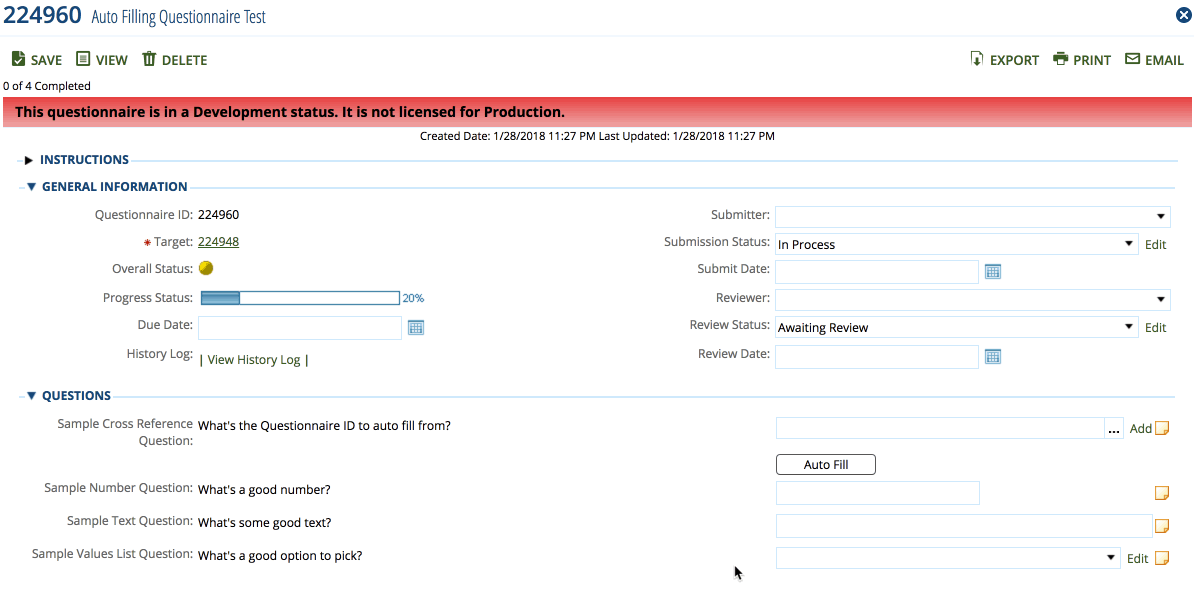 Record Autofill for Questionnaires Record Autofill for Questionnaires